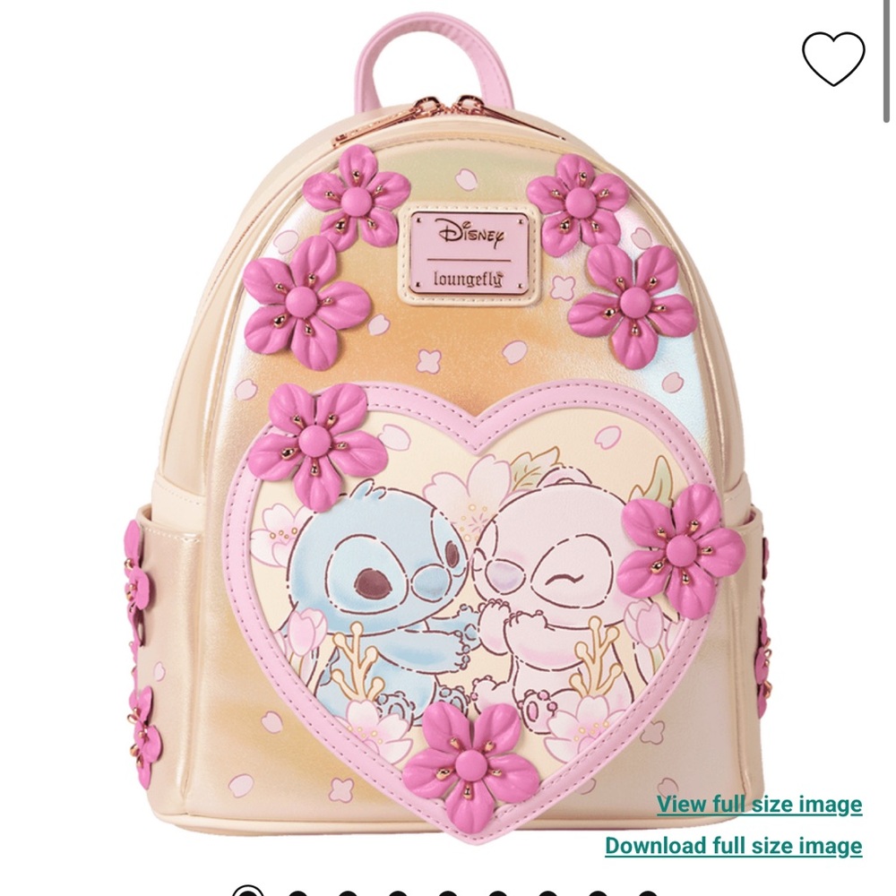 NWT Loungefly Disney Stitch & Angel Cherry Blossom Heart Mini Backpack SOLD OUT